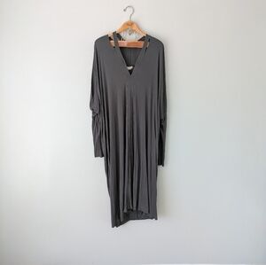 Laura Siegel Dress Women's S Gray Midi Bamboo Long Sleeve V-Neck Lagenlook 